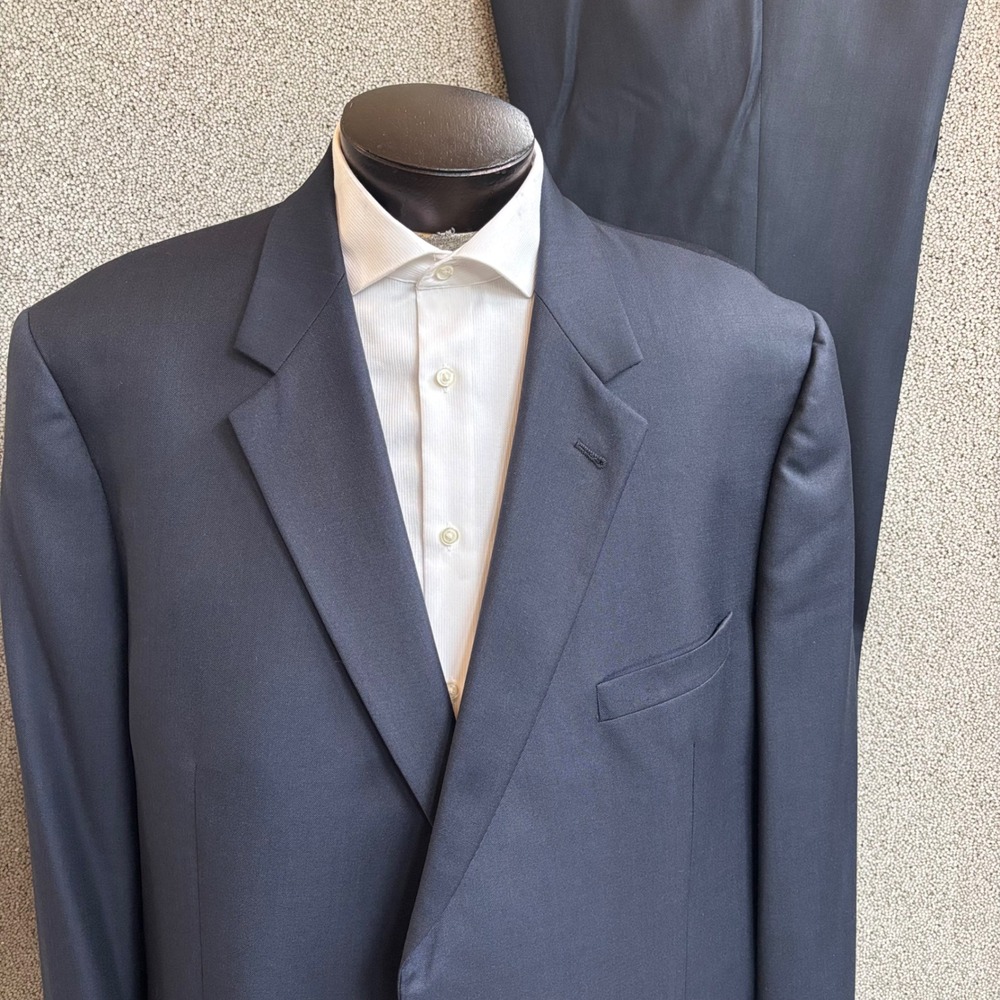 Coppley Suit 50L Navy Blue Ermenegildo Zegna Wool Pleated Cuffed VTG Union LUX